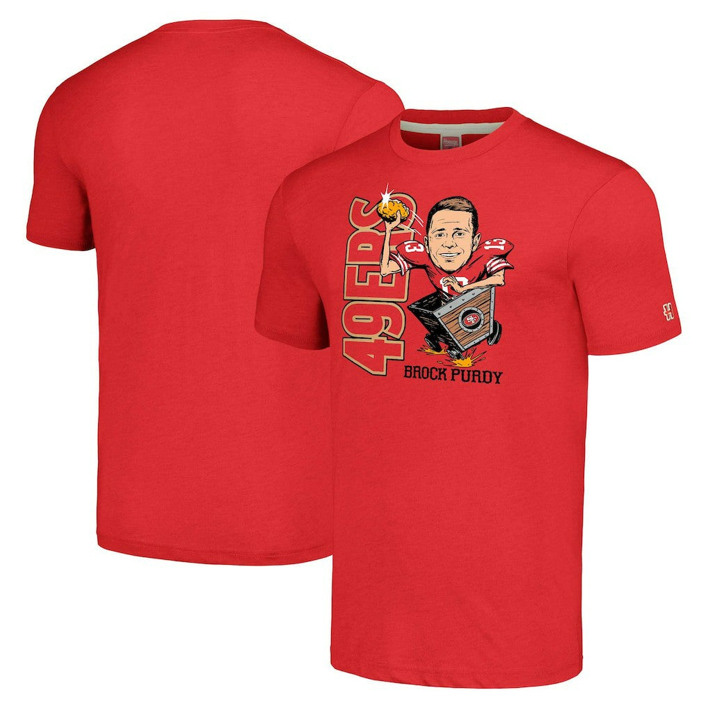 Brock Purdy San Francisco 49ers Homage Unisex Caricature Player Tri-Blend T-Shirt - Scarlet T-shirts