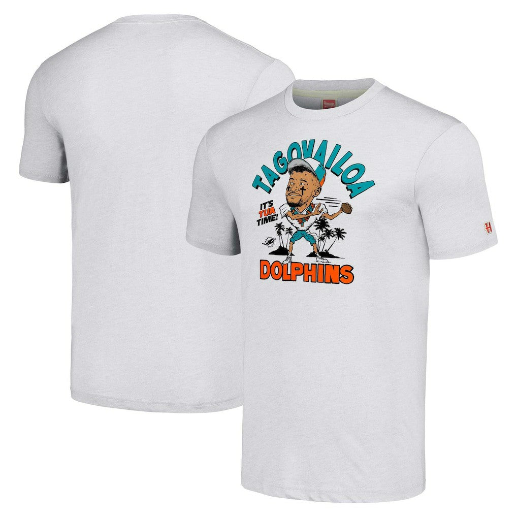 Tua Tagovailoa Miami Dolphins Homage Unisex Caricature Player Tri-Blend T-Shirt - Ash T-shirts