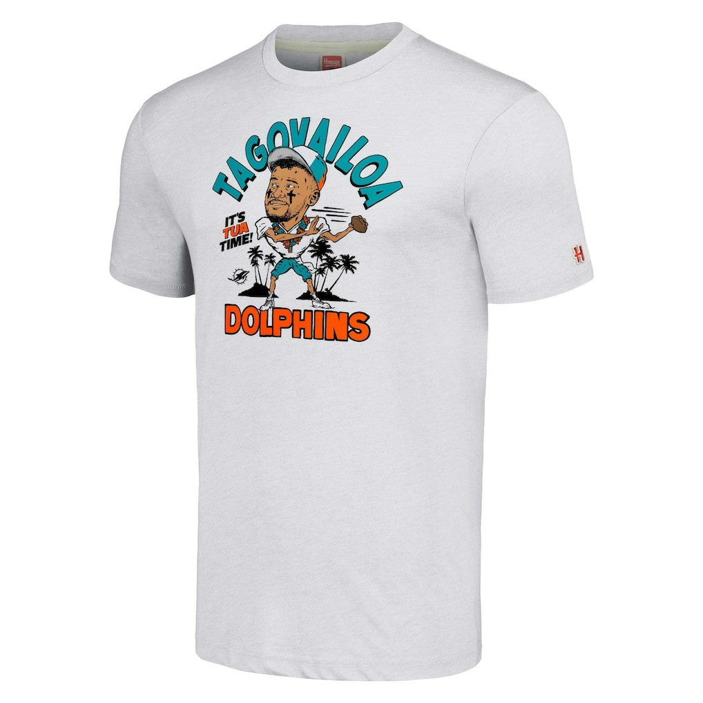 Tua Tagovailoa Miami Dolphins Homage Unisex Caricature Player Tri-Blend T-Shirt - Ash T-shirts