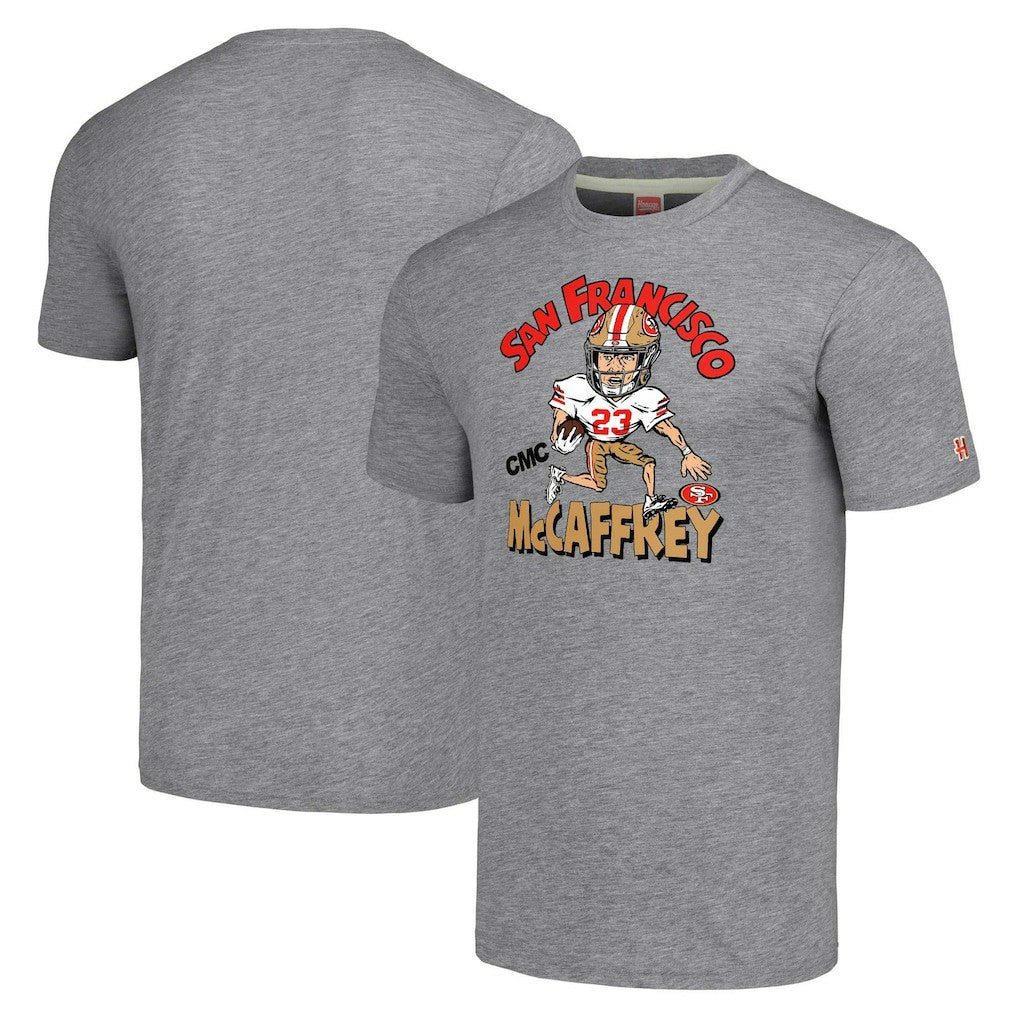 Christian McCaffrey San Francisco 49ers Homage Unisex Caricature Player Tri-Blend T-Shirt - Gray T-shirts