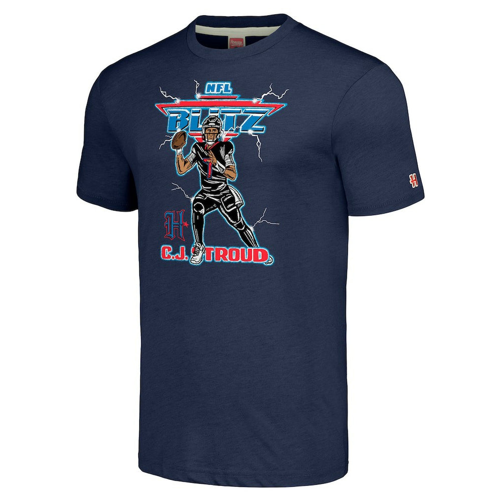 C.J. Stroud Houston Texans Homage Unisex NFL Blitz Player Tri-Blend T-Shirt - Heathered Navy T-shirts