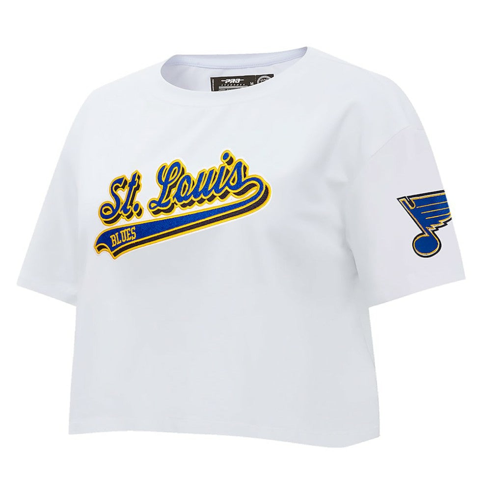 St. Louis Blues Pro Standard Women's Boxy Script Tail Cropped T-Shirt - White | US 200723682