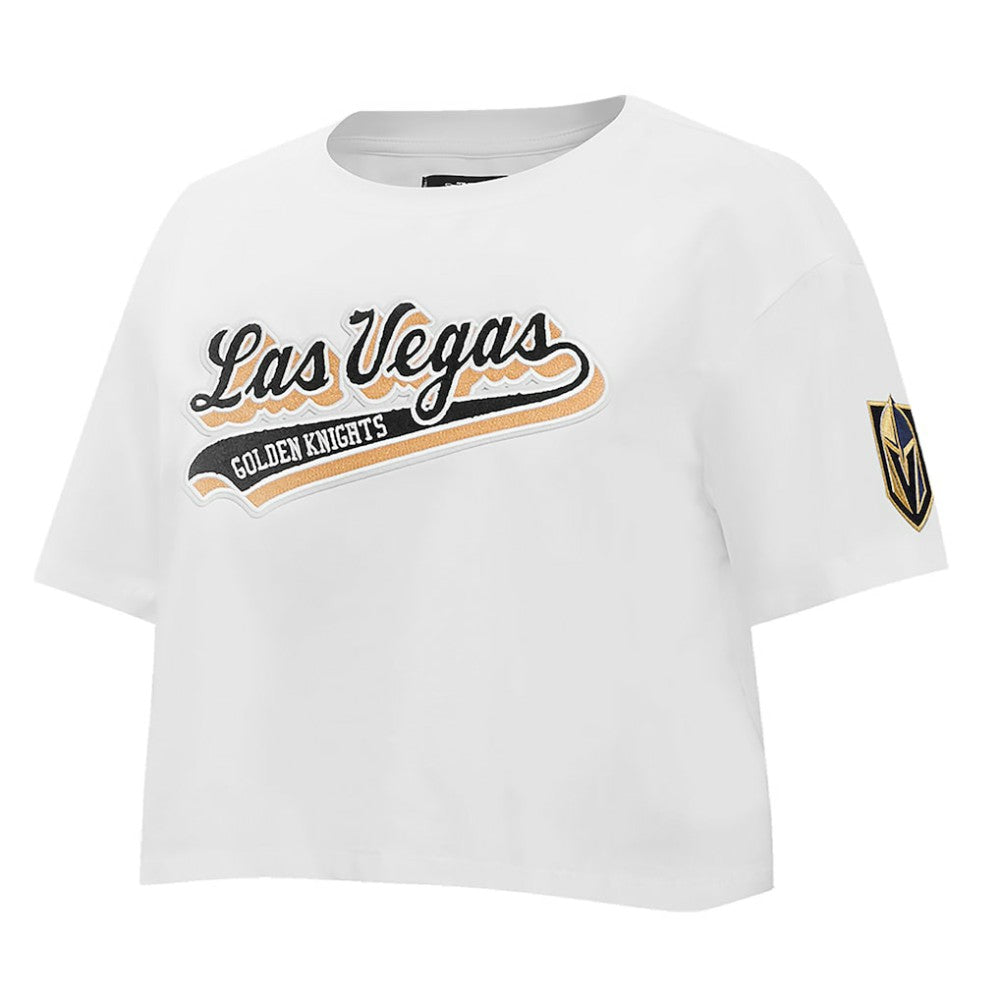 Vegas Golden Knights Pro Standard Women's Boxy Script Tail Cropped T-Shirt - White | US 200723734