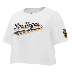 Vegas Golden Knights Pro Standard Women's Boxy Script Tail Cropped T-Shirt - White | US 200723734
