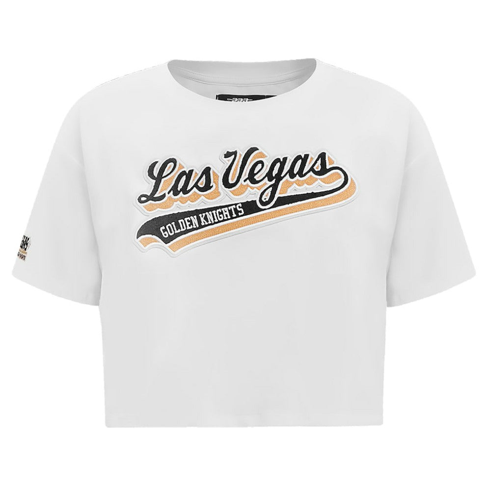 Vegas Golden Knights Pro Standard Women's Boxy Script Tail Cropped T-Shirt - White | US 200723734