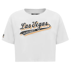 Vegas Golden Knights Pro Standard Women's Boxy Script Tail Cropped T-Shirt - White | US 200723734