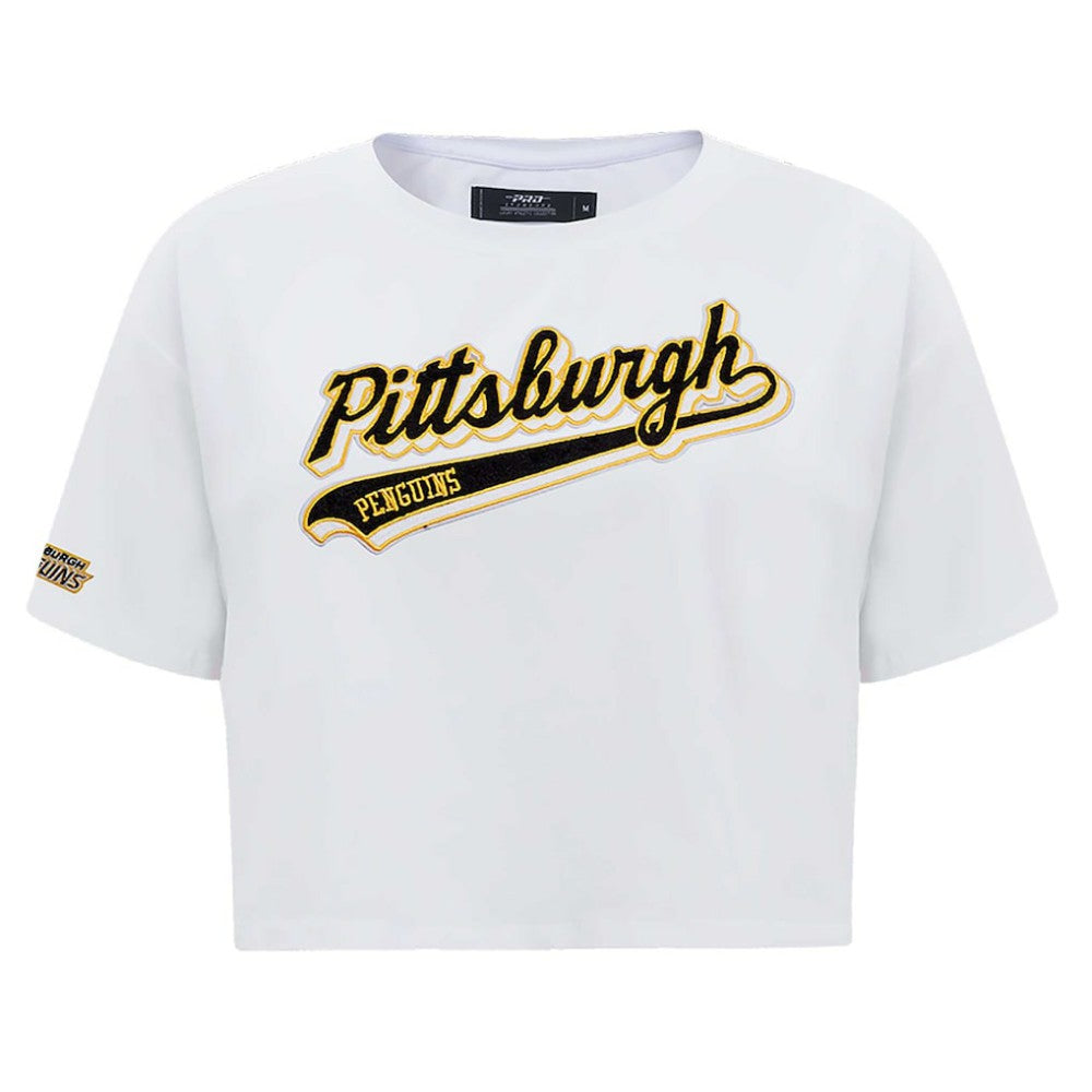 Pittsburgh Penguins Pro Standard Women's Boxy Script Tail Cropped T-Shirt - White | US 200723736