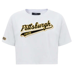 Pittsburgh Penguins Pro Standard Women's Boxy Script Tail Cropped T-Shirt - White | US 200723736