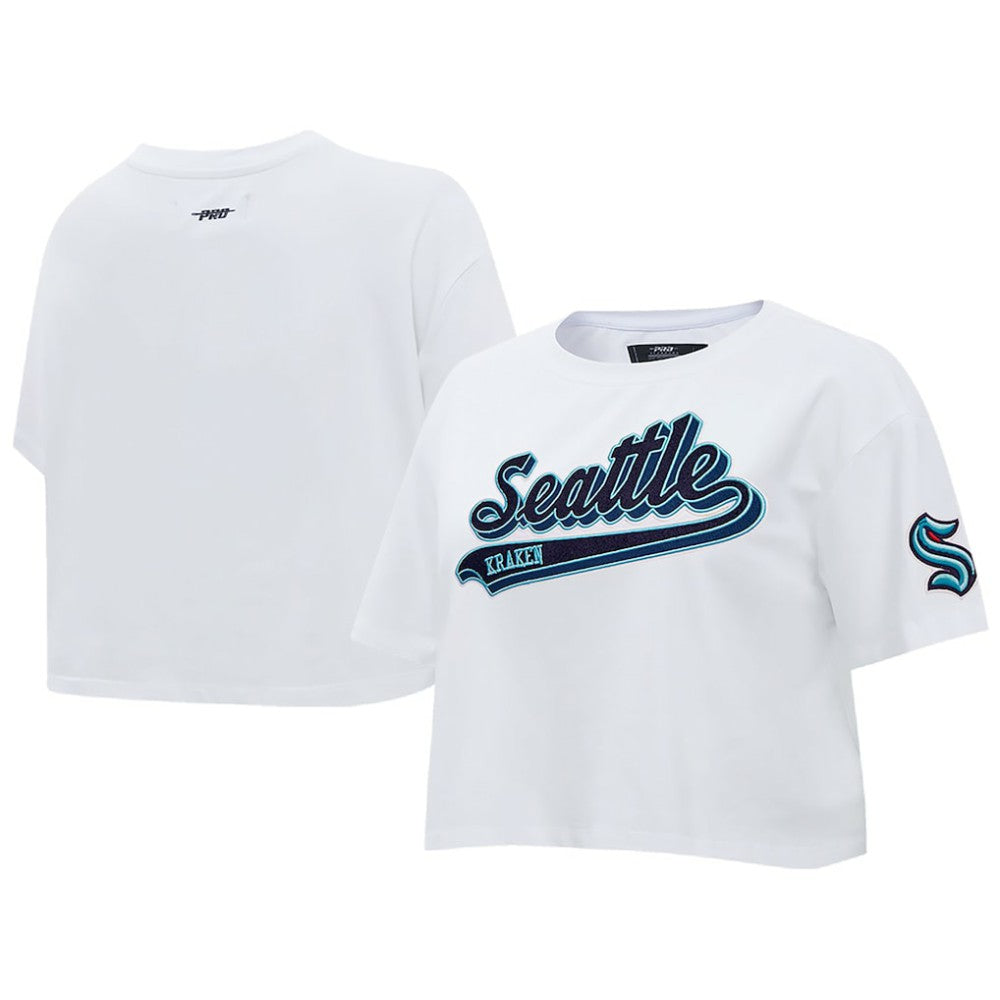 Seattle Kraken Pro Standard Women's Boxy Script Tail Cropped T-Shirt - White | US 200723739
