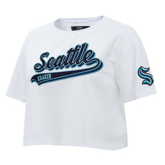 Seattle Kraken Pro Standard Women's Boxy Script Tail Cropped T-Shirt - White | US 200723739