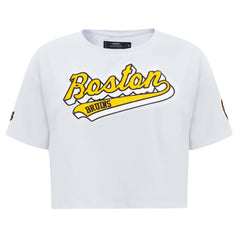 Boston Bruins Pro Standard Women's Boxy Script Tail Cropped T-Shirt - White | US 200723741