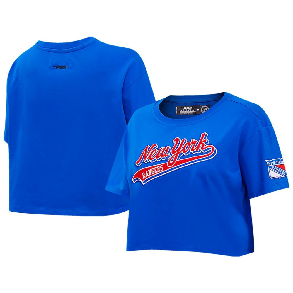 New York Rangers Pro Standard Women's Boxy Script Tail Cropped T-Shirt - Blue | US 200723744