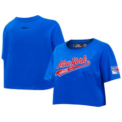 New York Rangers Pro Standard Women's Boxy Script Tail Cropped T-Shirt - Blue | US 200723744