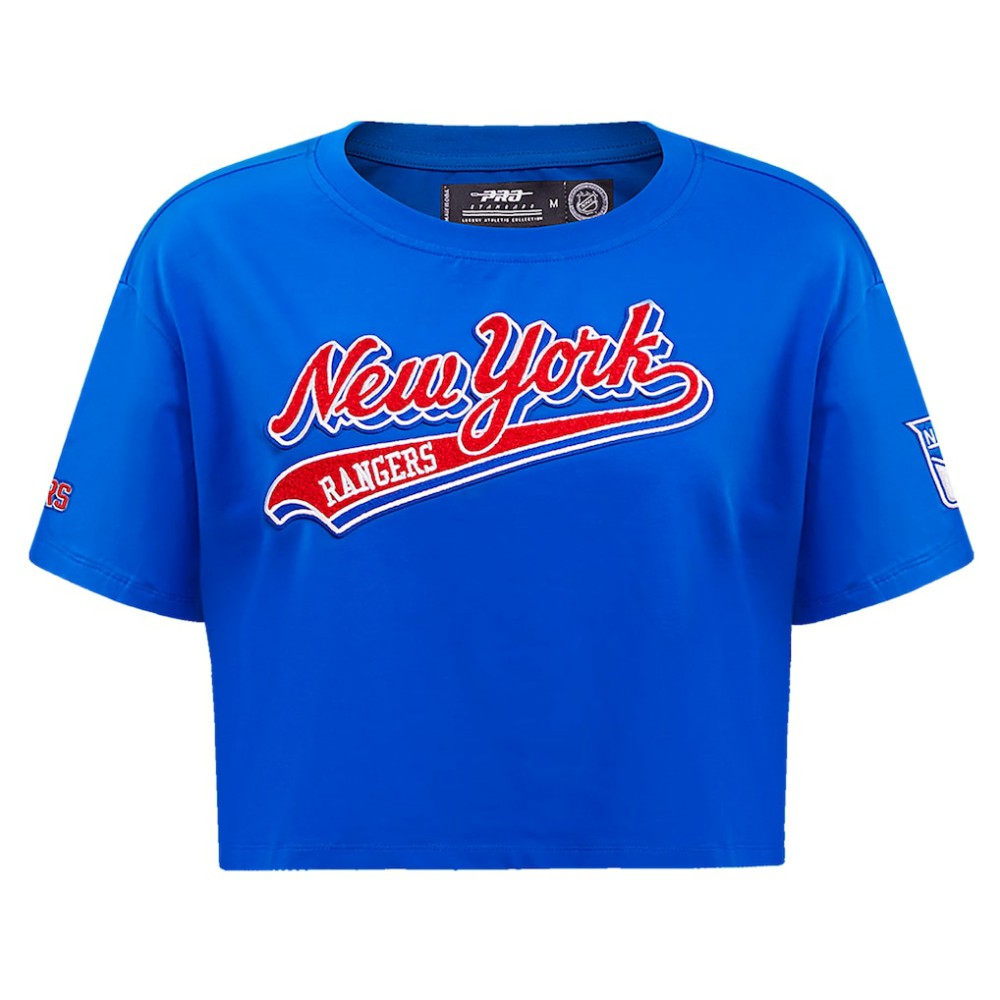 New York Rangers Pro Standard Women's Boxy Script Tail Cropped T-Shirt - Blue | US 200723744