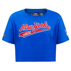 New York Rangers Pro Standard Women's Boxy Script Tail Cropped T-Shirt - Blue | US 200723744