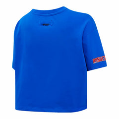 New York Rangers Pro Standard Women's Boxy Script Tail Cropped T-Shirt - Blue | US 200723744