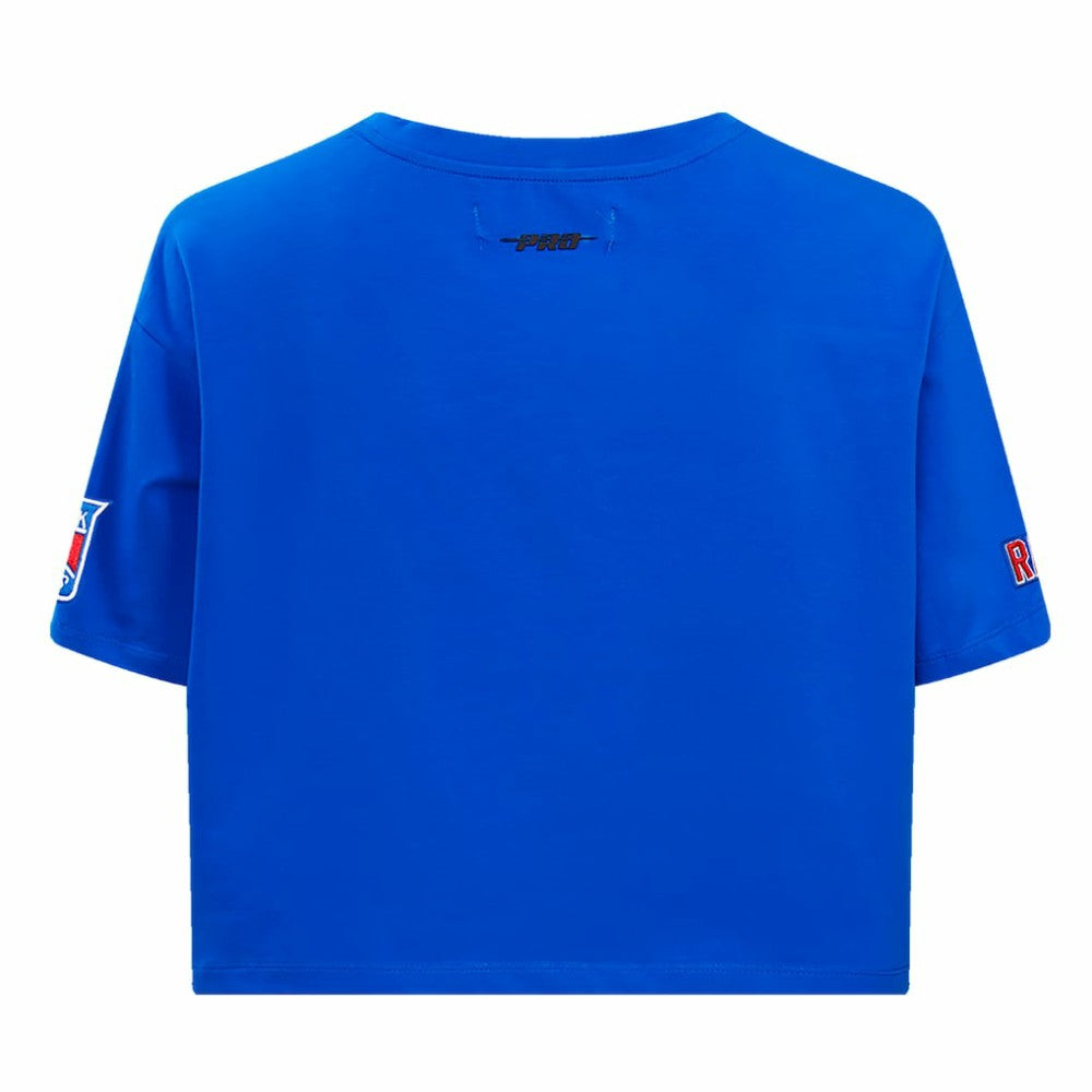 New York Rangers Pro Standard Women's Boxy Script Tail Cropped T-Shirt - Blue | US 200723744