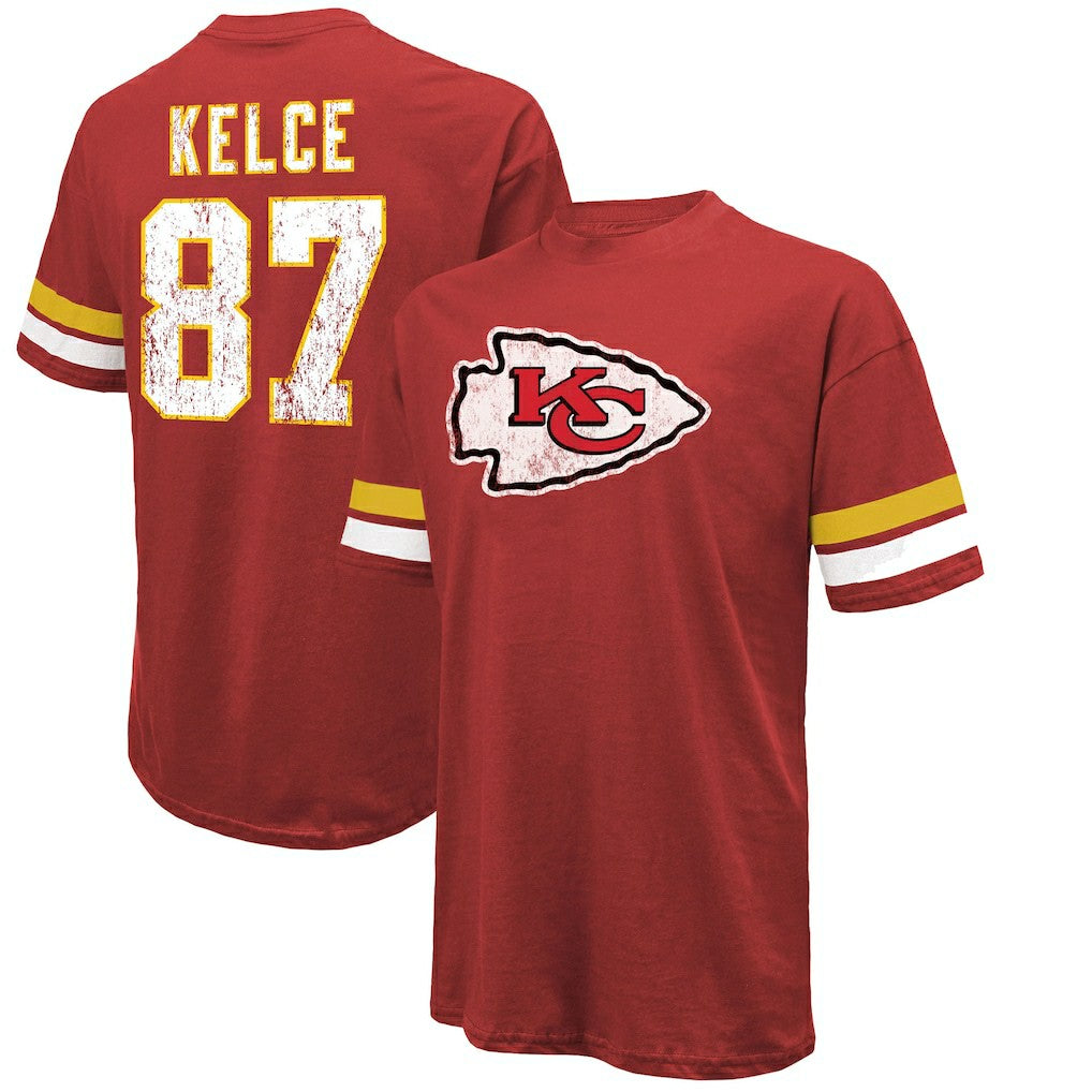 Travis Kelce Kansas City Chiefs Majestic Threads Name & Number Oversized Fit T-Shirt - Red T-shirts