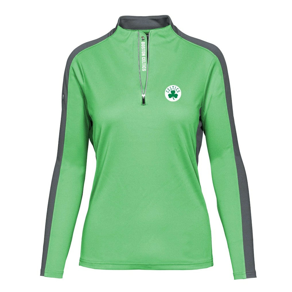 Boston Celtics Levelwear Women's Remi Insignia Core Quarter-Zip Pullover Top Kelly Green