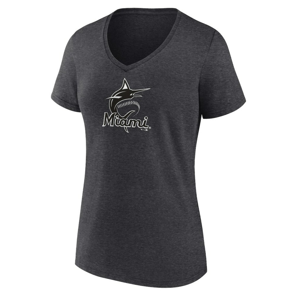 Miami Marlins Women's Personalized Monochrome Name & Number V-Neck T-Shirt - Charcoal T-shirts