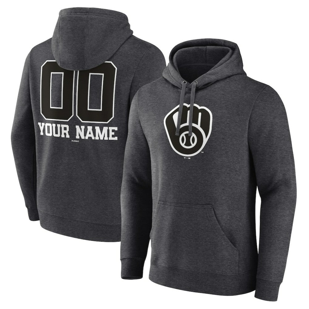 Milwaukee Brewers Personalized Monochrome Name & Number Pullover Hoodie - Charcoal Hoodies