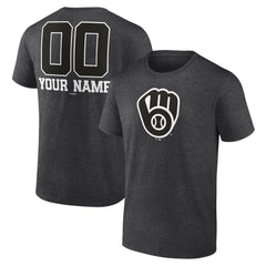 Milwaukee Brewers Personalized Monochrome Name & Number T-Shirt - Charcoal T-shirts