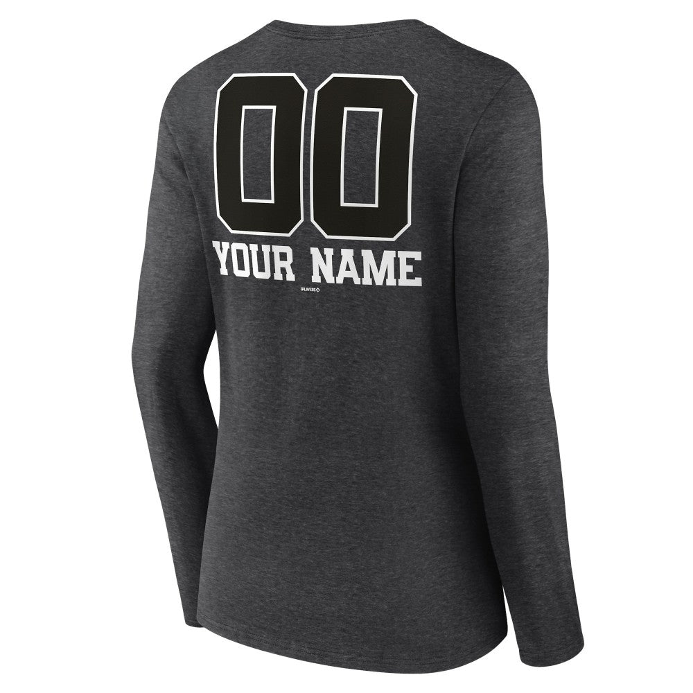Milwaukee Brewers Women's Personalized Monochrome Name & Number Long Sleeve V-Neck T-Shirt - Charcoal T-shirts