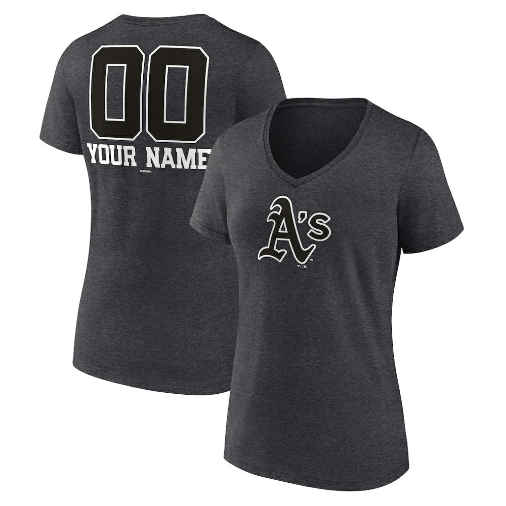 Athletics Women's Personalized Monochrome Name & Number V-Neck T-Shirt - Charcoal T-shirts
