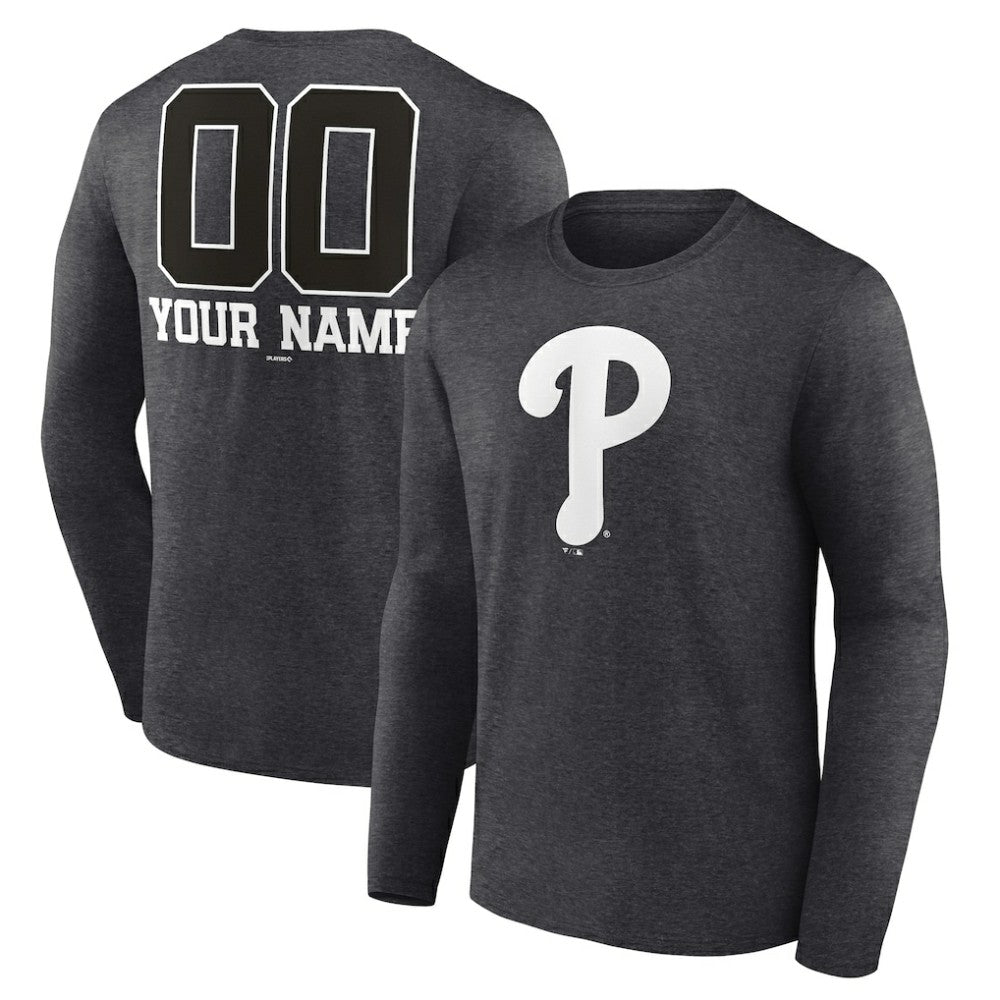 Philadelphia Phillies Personalized Monochrome Name & Number Long Sleeve T-Shirt - Charcoal T-shirts