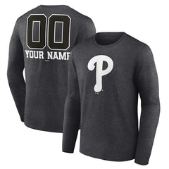 Philadelphia Phillies Personalized Monochrome Name & Number Long Sleeve T-Shirt - Charcoal T-shirts