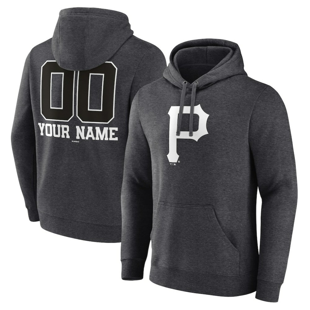 Pittsburgh Pirates Personalized Monochrome Name & Number Pullover Hoodie - Charcoal Hoodies