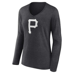 Pittsburgh Pirates Women's Personalized Monochrome Name & Number Long Sleeve V-Neck T-Shirt - Charcoal T-shirts