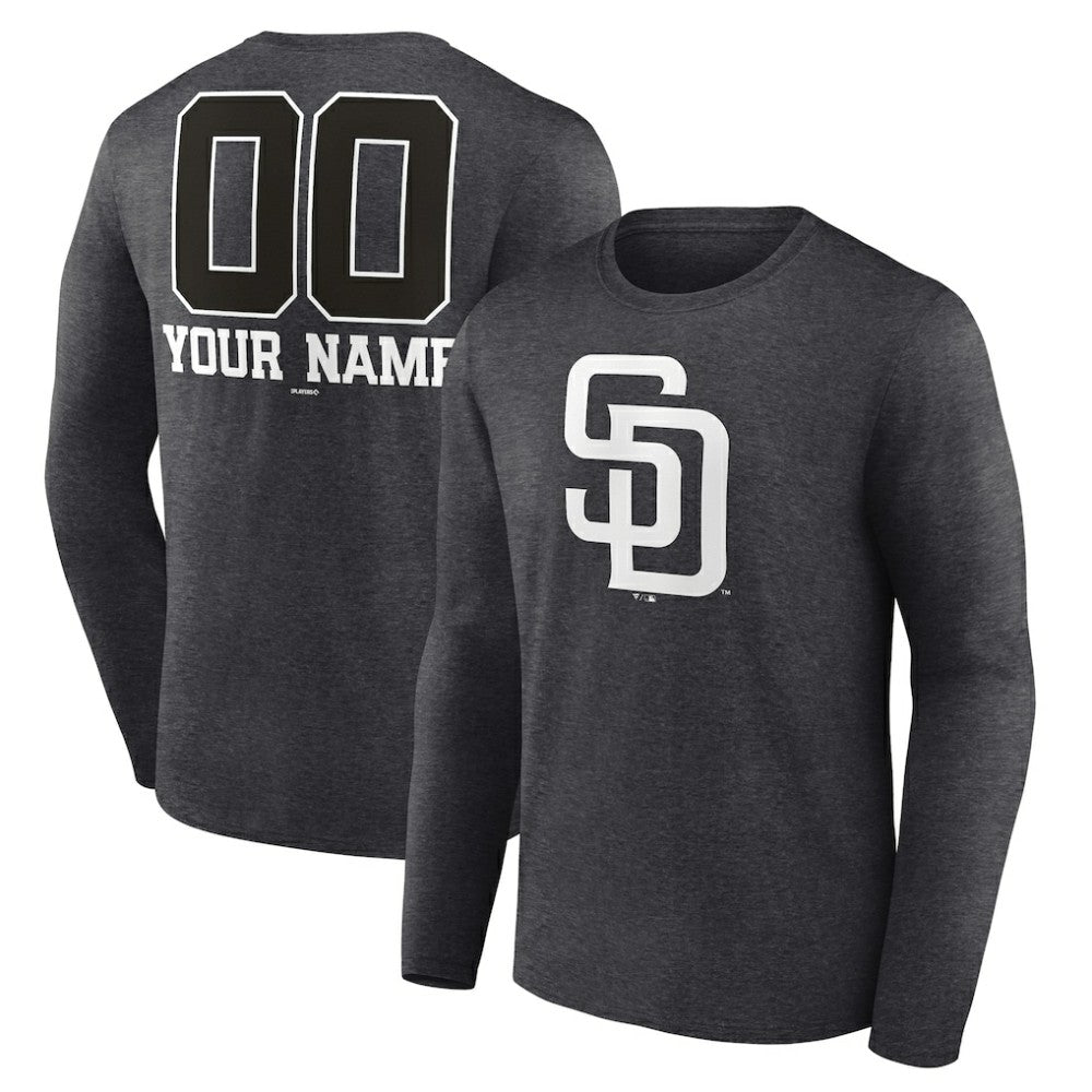 San Diego Padres Personalized Monochrome Name & Number Long Sleeve T-Shirt - Charcoal T-shirts