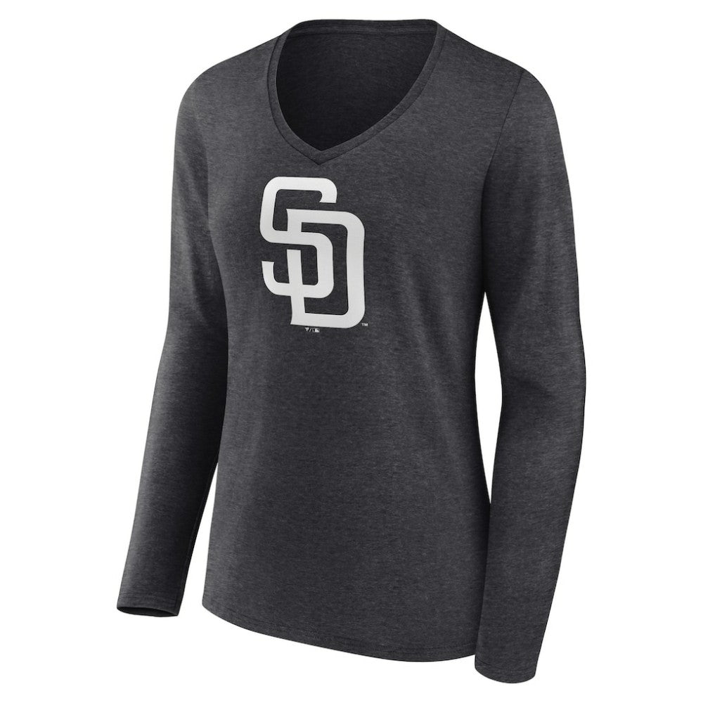San Diego Padres Women's Personalized Monochrome Name & Number Long Sleeve V-Neck T-Shirt - Charcoal T-shirts