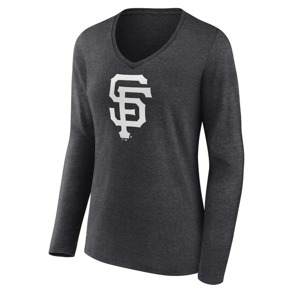 San Francisco Giants Women's Personalized Monochrome Name & Number Long Sleeve V-Neck T-Shirt - Charcoal T-shirts