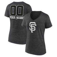 San Francisco Giants Women's Personalized Monochrome Name & Number V-Neck T-Shirt - Charcoal T-shirts
