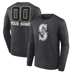 Seattle Mariners Personalized Monochrome Name & Number Long Sleeve T-Shirt - Charcoal T-shirts