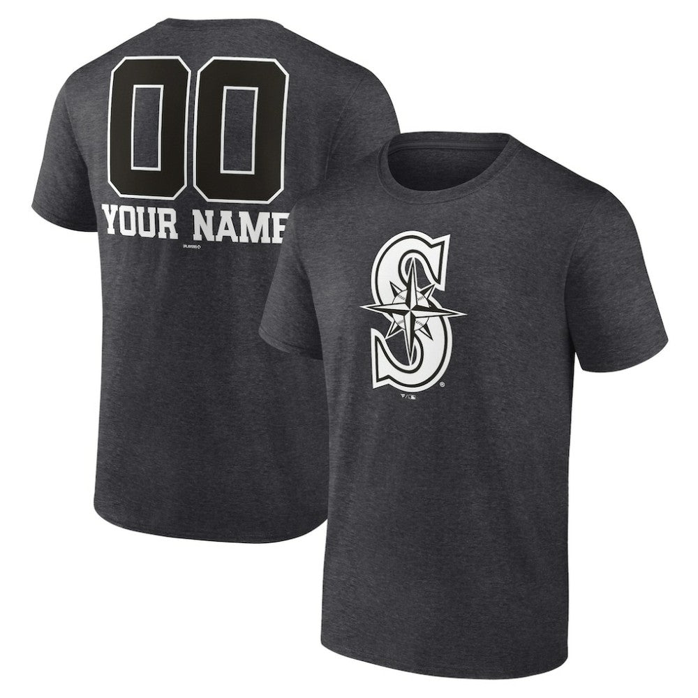 Seattle Mariners Personalized Monochrome Name & Number T-Shirt - Charcoal T-shirts