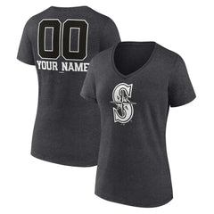 Seattle Mariners Women's Personalized Monochrome Name & Number V-Neck T-Shirt - Charcoal T-shirts
