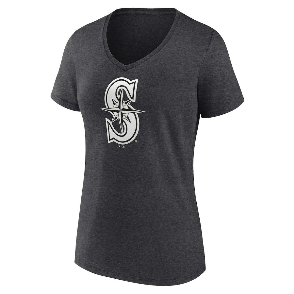 Seattle Mariners Women's Personalized Monochrome Name & Number V-Neck T-Shirt - Charcoal T-shirts