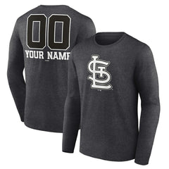 St. Louis Cardinals Personalized Monochrome Name & Number Long Sleeve T-Shirt - Charcoal T-shirts