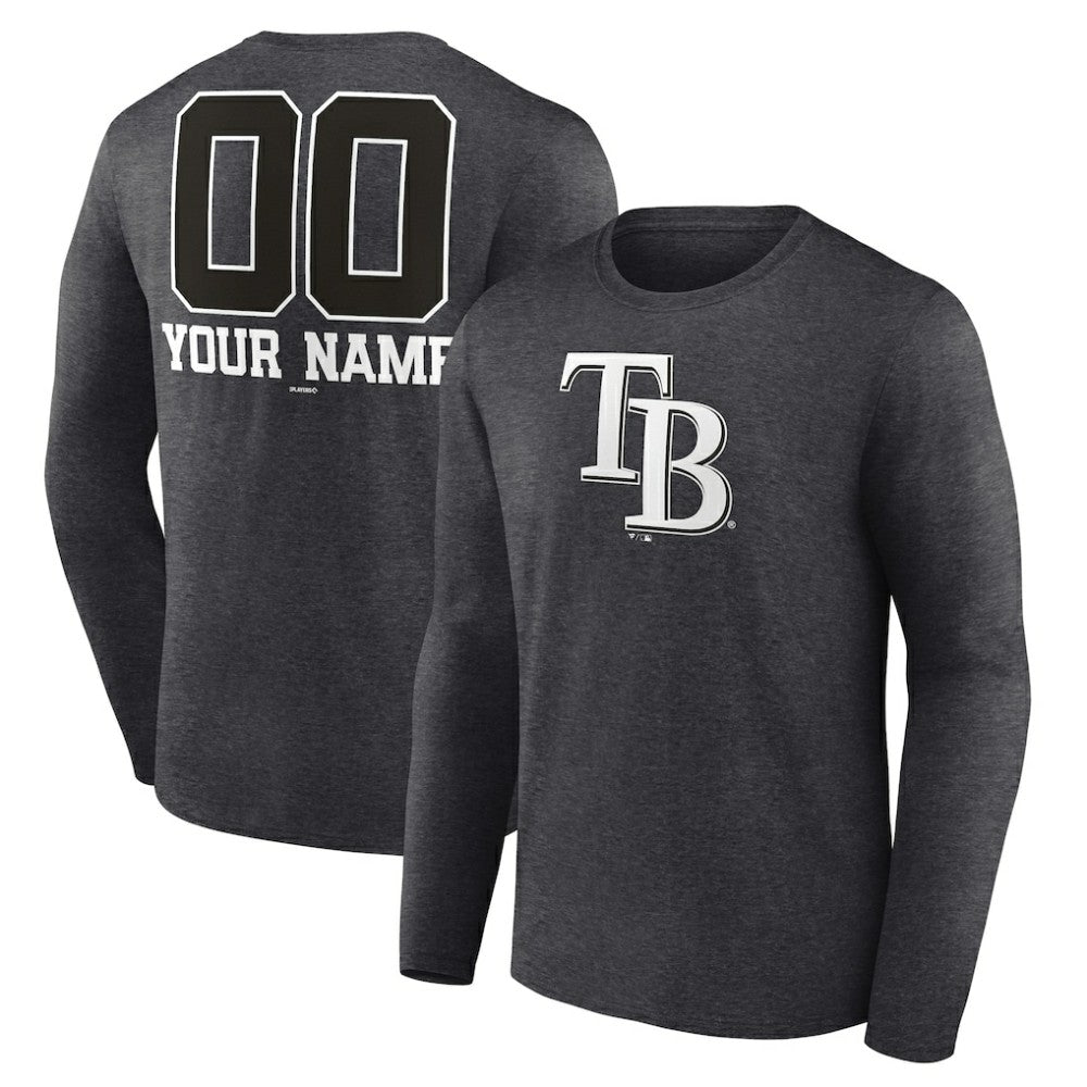 Tampa Bay Rays Personalized Monochrome Name & Number Long Sleeve T-Shirt - Charcoal T-shirts