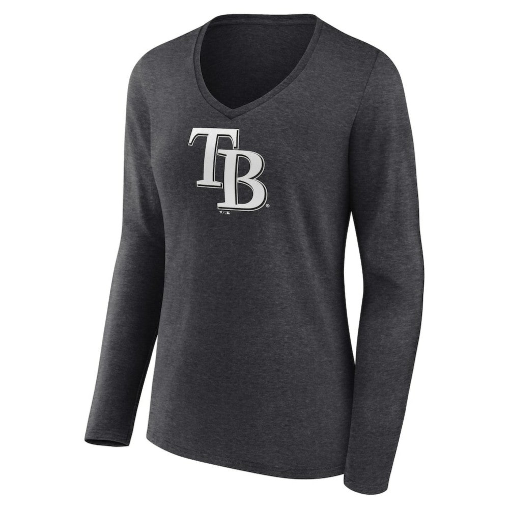 Tampa Bay Rays Women's Personalized Monochrome Name & Number Long Sleeve V-Neck T-Shirt - Charcoal T-shirts