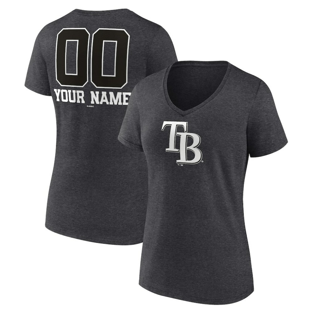 Tampa Bay Rays Women's Personalized Monochrome Name & Number V-Neck T-Shirt - Charcoal T-shirts