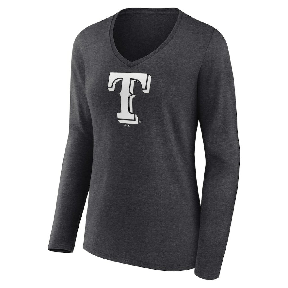 Texas Rangers Women's Personalized Monochrome Name & Number Long Sleeve V-Neck T-Shirt - Charcoal T-shirts