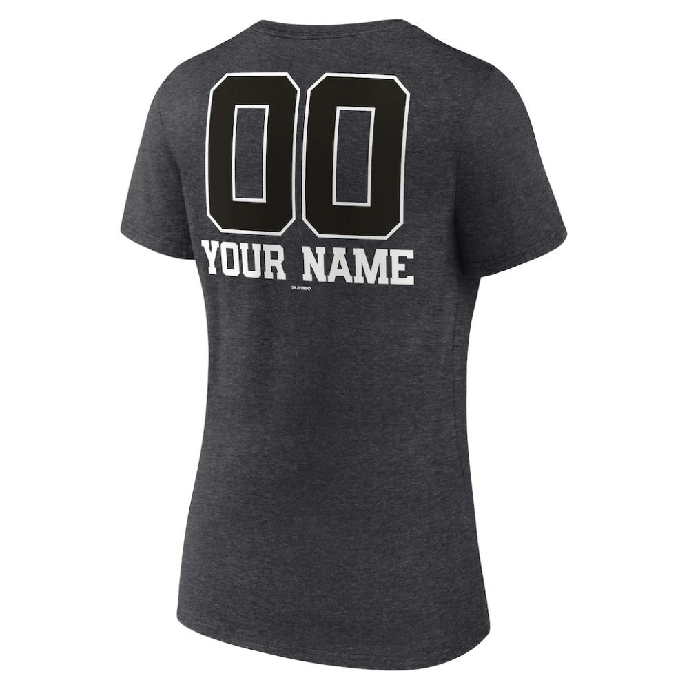 Texas Rangers Women's Personalized Monochrome Name & Number V-Neck T-Shirt - Charcoal T-shirts