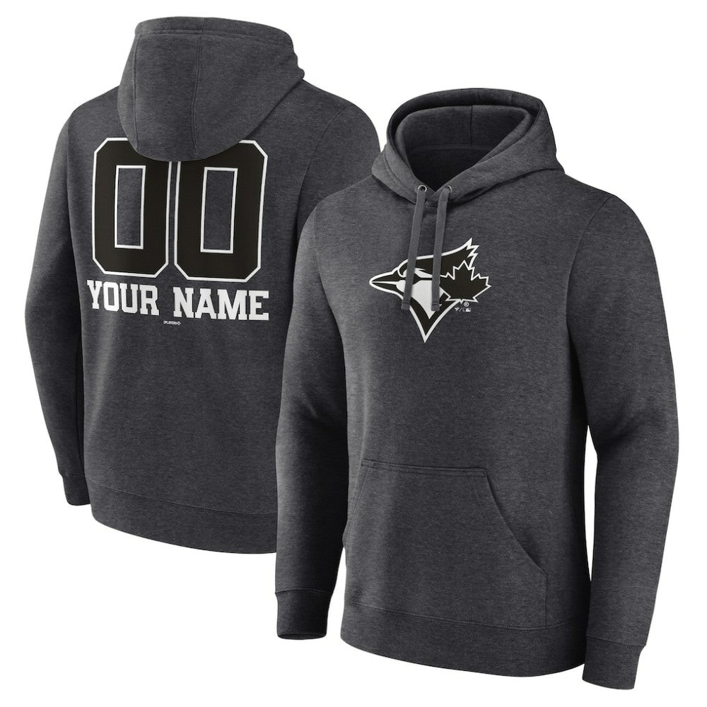Toronto Blue Jays Personalized Monochrome Name & Number Pullover Hoodie - Charcoal Hoodies