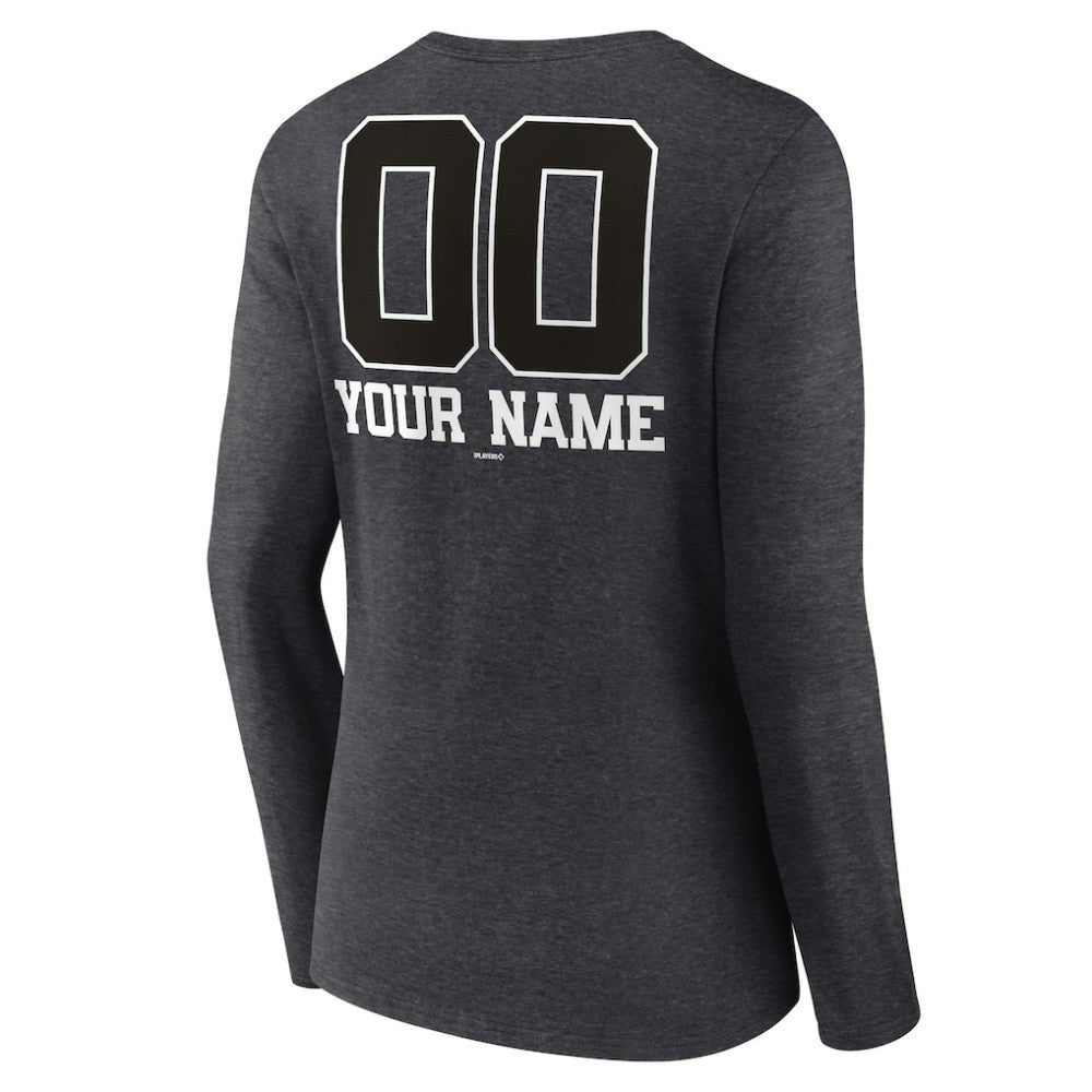 Toronto Blue Jays Women's Personalized Monochrome Name & Number Long Sleeve V-Neck T-Shirt - Charcoal T-shirts