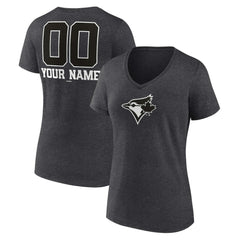 Toronto Blue Jays Women's Personalized Monochrome Name & Number V-Neck T-Shirt - Charcoal T-shirts