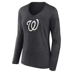 Washington Nationals Women's Personalized Monochrome Name & Number Long Sleeve V-Neck T-Shirt - Charcoal T-shirts